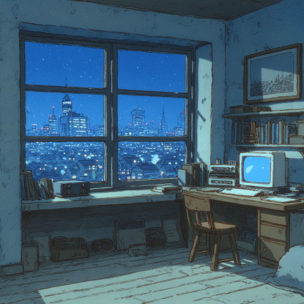 Example of an image generated using the prompt --sref 1250373801 in Midjourney with the Anime, Blue, Vintage style