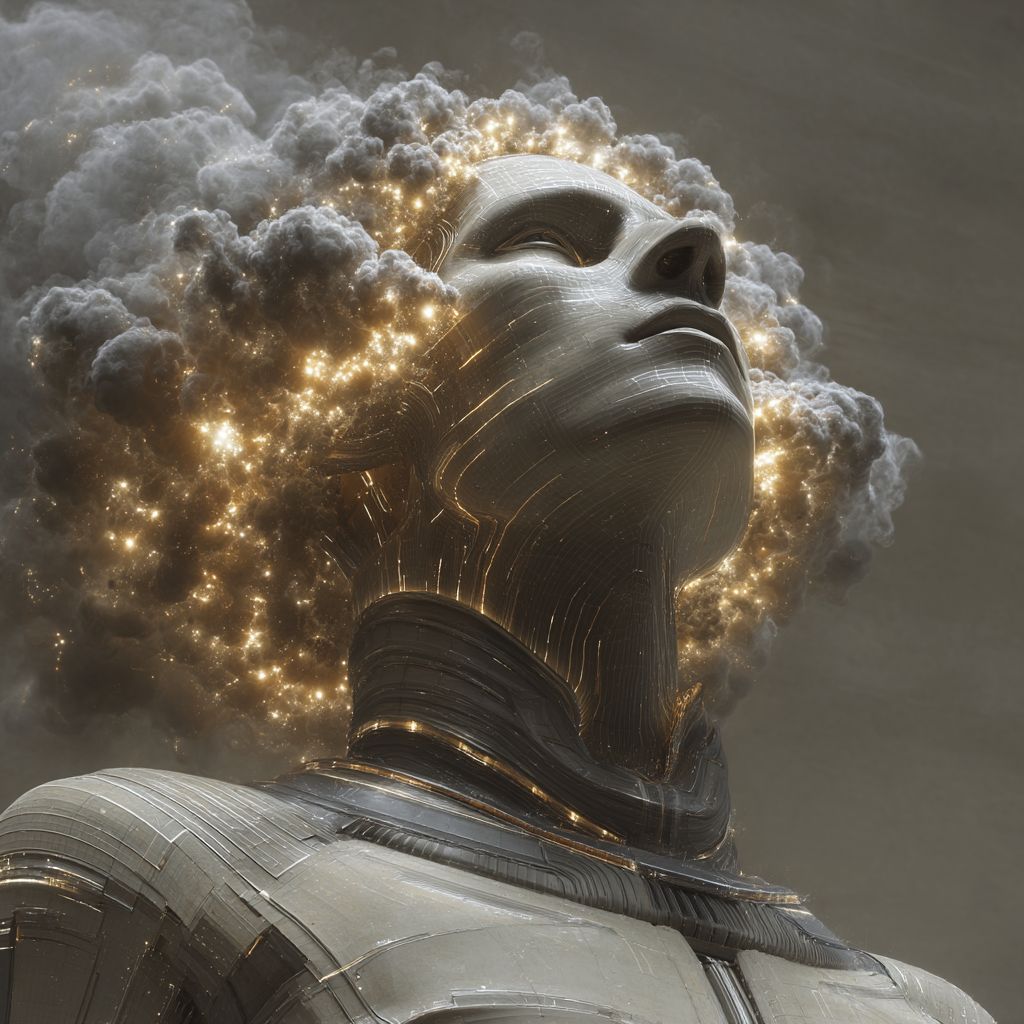 Example of an image generated using the prompt --sref 2136799074 in Midjourney with the 3D, Cyberpunk, Vintage, Dark fantasy, Golden, Vector style