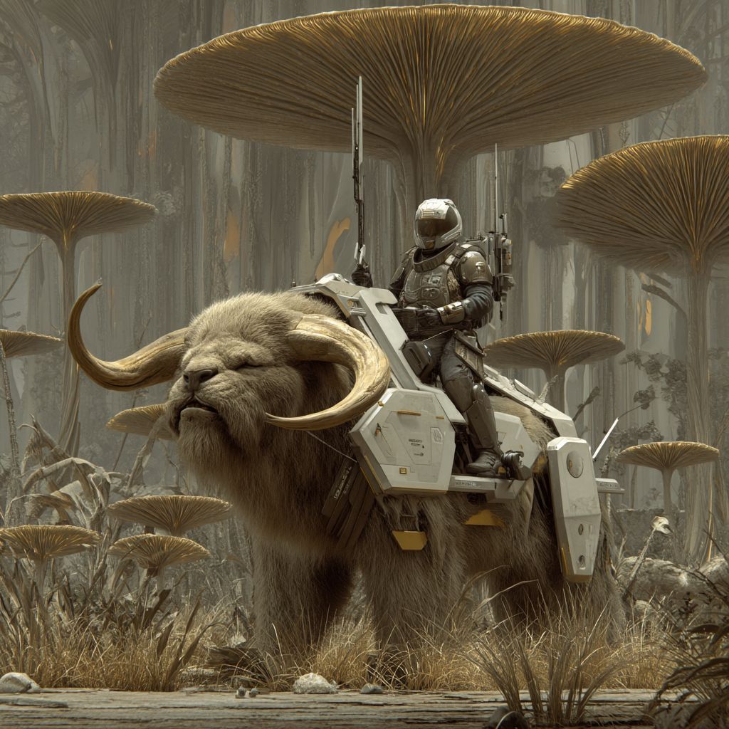 Example of an image generated using the prompt --sref 2136799074 in Midjourney with the 3D, Cyberpunk, Vintage, Dark fantasy, Golden, Vector style