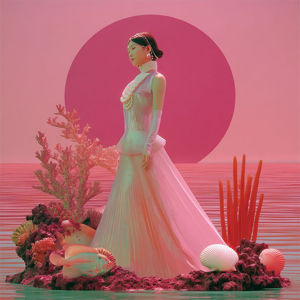 Example of an image generated using the prompt --sref 4160600070 in Midjourney with the Surrealistic, 2D, Vintage, Pink style