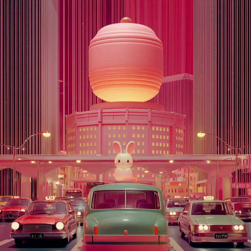 Example of an image generated using the prompt --sref 4160600070 in Midjourney with the Surrealistic, 2D, Vintage, Pink style