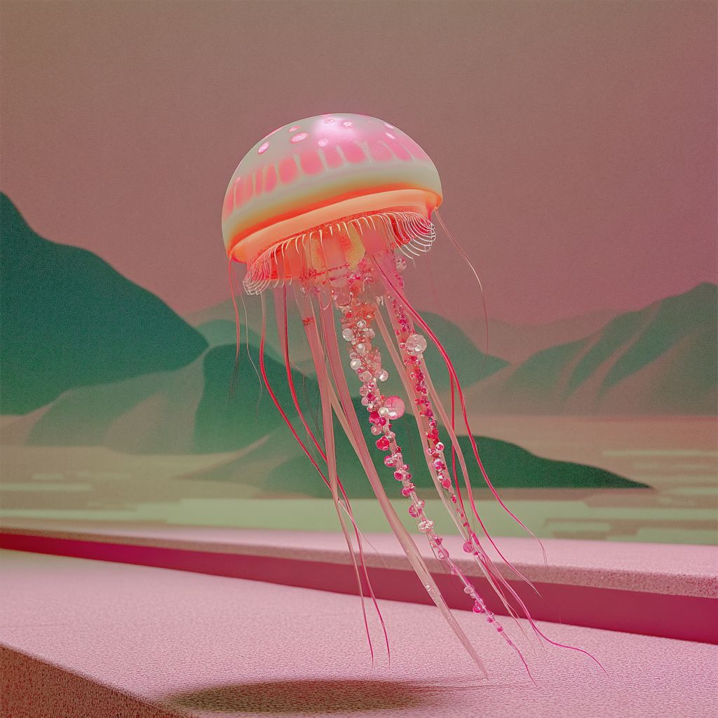 Example of an image generated using the prompt --sref 4160600070 in Midjourney with the Surrealistic, 2D, Vintage, Pink style