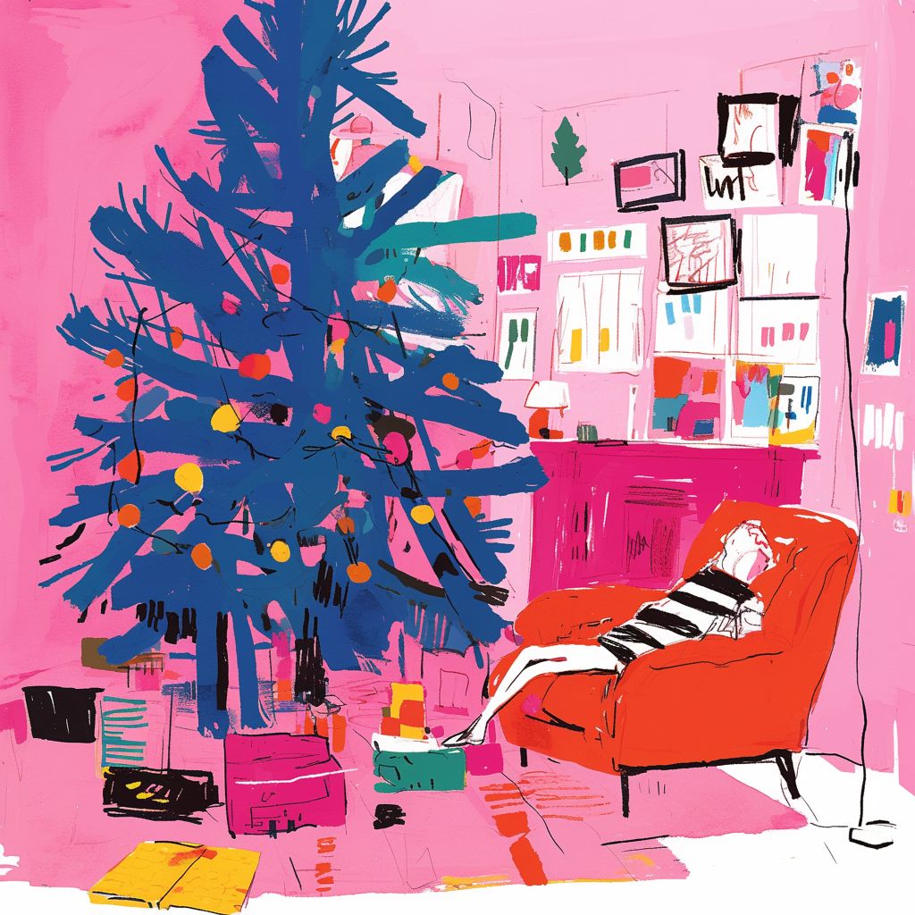 Example of an image generated using the prompt --sref 474790598 in Midjourney with the Pink, Vector, Christmas, Illustration style