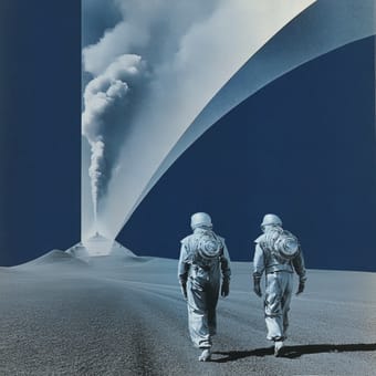 Example of an image generated using the prompt --sref 1032371747 in Midjourney with the Illustration, 2D, Surrealistic, Blue style