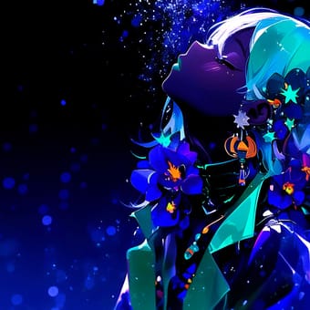 Example of an image generated using the prompt --sref 1629400796 in Midjourney with the Anime, Blue, Black, Green style