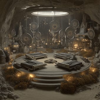 Example of an image generated using the prompt --sref 2136799074 in Midjourney with the 3D, Cyberpunk, Vintage, Dark fantasy, Golden, Vector style