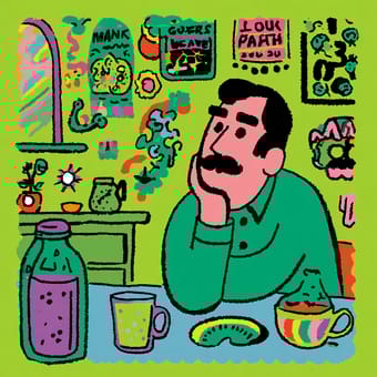 Example of an image generated using the prompt --sref 2590684055 in Midjourney with the Illustration, Green, Cartoon style