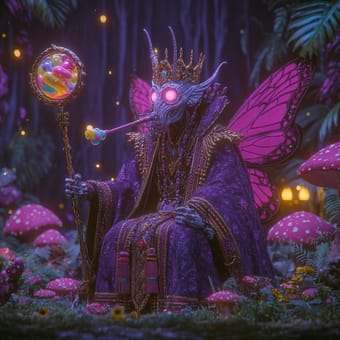 Example of an image generated using the prompt --sref 3017442445 in Midjourney with the Purple, 3D style