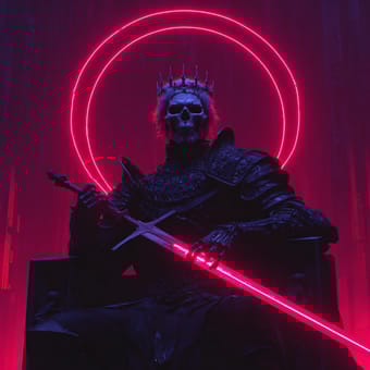 Example of an image generated using the prompt --sref 3905903484 in Midjourney with the Surrealistic, Cyberpunk, Purple style