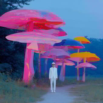 Example of an image generated using the prompt --sref 804589869 in Midjourney with the Surrealistic, Pink style