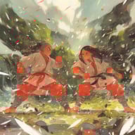 an example of an Eastern aesthetics style image generated in MidJourney using the prompt with the --sref 1004099327, ranked 11th among the user favorites on this website.