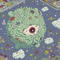an example of an image generated in MidJourney using the prompt with the --sref 1018232447, ranked 15th among the user favorites on this website.