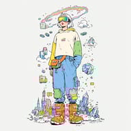 an example of an Children's book style image generated in MidJourney using the prompt with the --sref 1091007455, ranked 14th among the user favorites on this website.