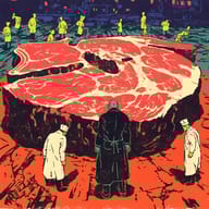 an example of an Red style image generated in MidJourney using the prompt with the --sref 1117630516, ranked 11th among the user favorites on this website.