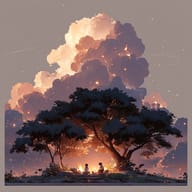 an example of an Illustration style image generated in MidJourney using the prompt with the --sref 1450546510, ranked 20th among the user favorites on this website.