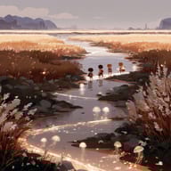 an example of an Illustration style image generated in MidJourney using the prompt with the --sref 1450546510, ranked 20th among the user favorites on this website.