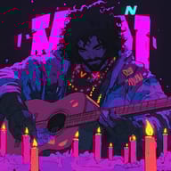 an example of an Cyberpunk style image generated in MidJourney using the prompt with the --sref 1677432092, ranked 8th among the user favorites on this website.