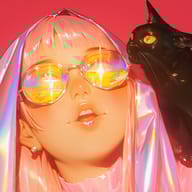 an example of an Pink style image generated in MidJourney using the prompt with the --sref 1977502005, ranked 18th among the user favorites on this website.