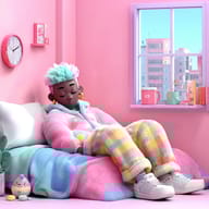 an example of an Pink style image generated in MidJourney using the prompt with the --sref 2817362976, ranked 19th among the user favorites on this website.