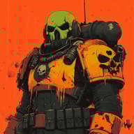 an example of an Orange style image generated in MidJourney using the prompt with the --sref 3102110963, ranked 28th among the user favorites on this website.