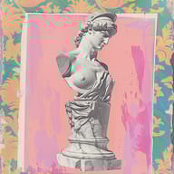 an example of an Pink style image generated in MidJourney using the prompt with the --sref 3123380360, ranked 18th among the user favorites on this website.