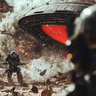 an example of an Sci fi style image generated in MidJourney using the prompt with the --sref 3141399347, ranked 20th among the user favorites on this website.