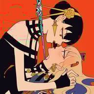 an example of an image generated in MidJourney using the prompt with the --sref 3303355602, ranked 10th among the user favorites on this website.