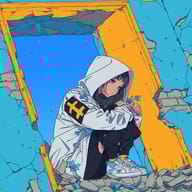 an example of an Orange style image generated in MidJourney using the prompt with the --sref 3385543246, ranked 15th among the user favorites on this website.