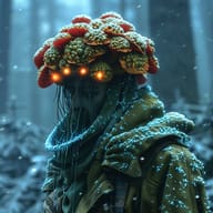an example of an Sci-fi style image generated in MidJourney using the prompt with the --sref 401556869, ranked 26th among the user favorites on this website.