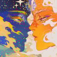 an example of an image generated in MidJourney using the prompt with the --sref 4195083820, ranked 10th among the user favorites on this website.