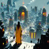 an example of an image generated in MidJourney using the prompt with the --sref 741792242, ranked 10th among the user favorites on this website.